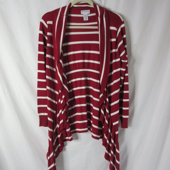 Soft Surrounding Duster Cardigan Sweater Ruffle Collar Red White Stripes Size PP - Picture 2 of 11